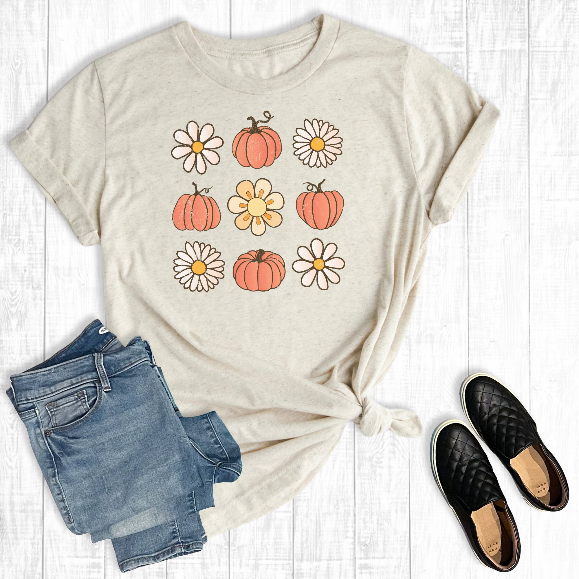 Retro Fall Pumpkin Flowers Graphic Tees