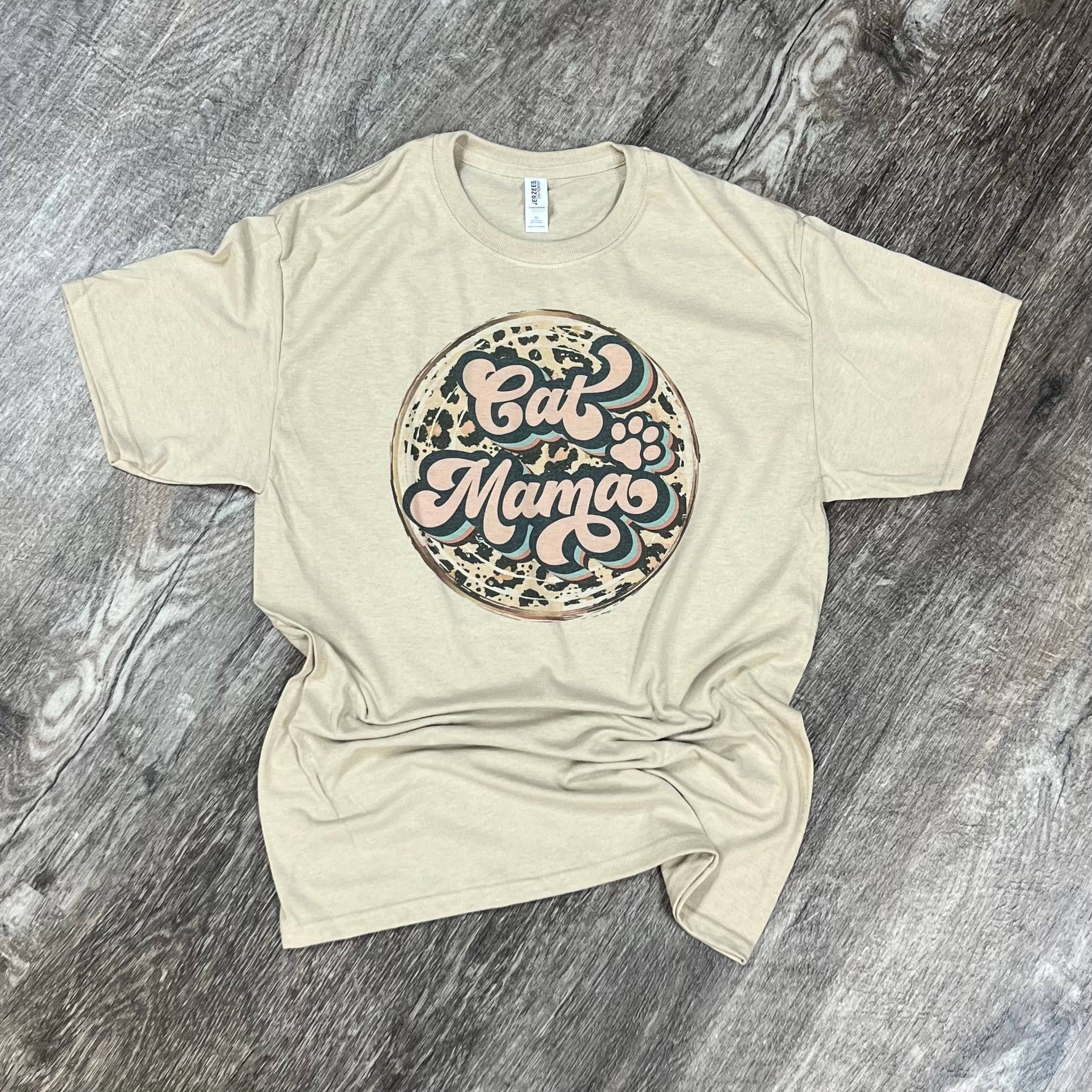 Cat Mama Leopard Print On Sand Tee