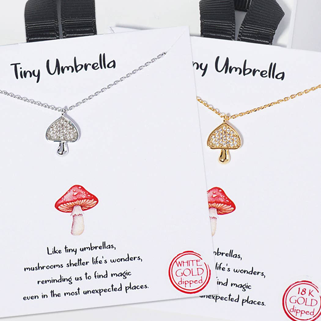 Tiny Umbrella / Mushroom Charm Pendant Necklace