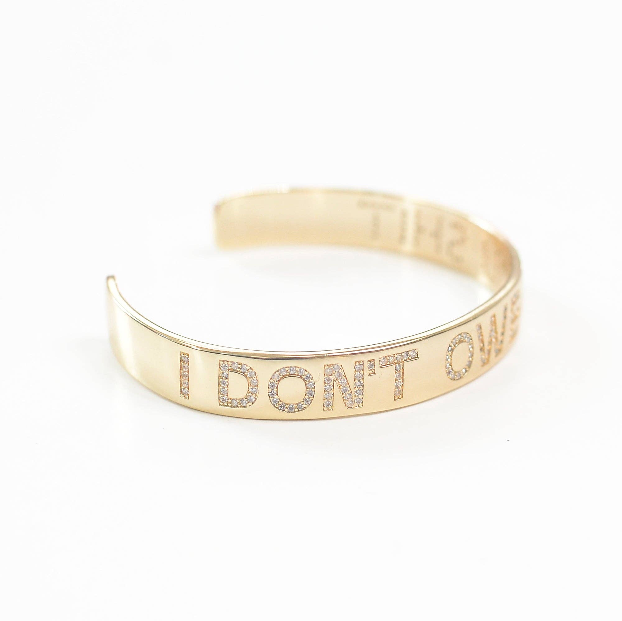 I Don't Owe You Shit Gold Pave Stone Bangle Bracelet