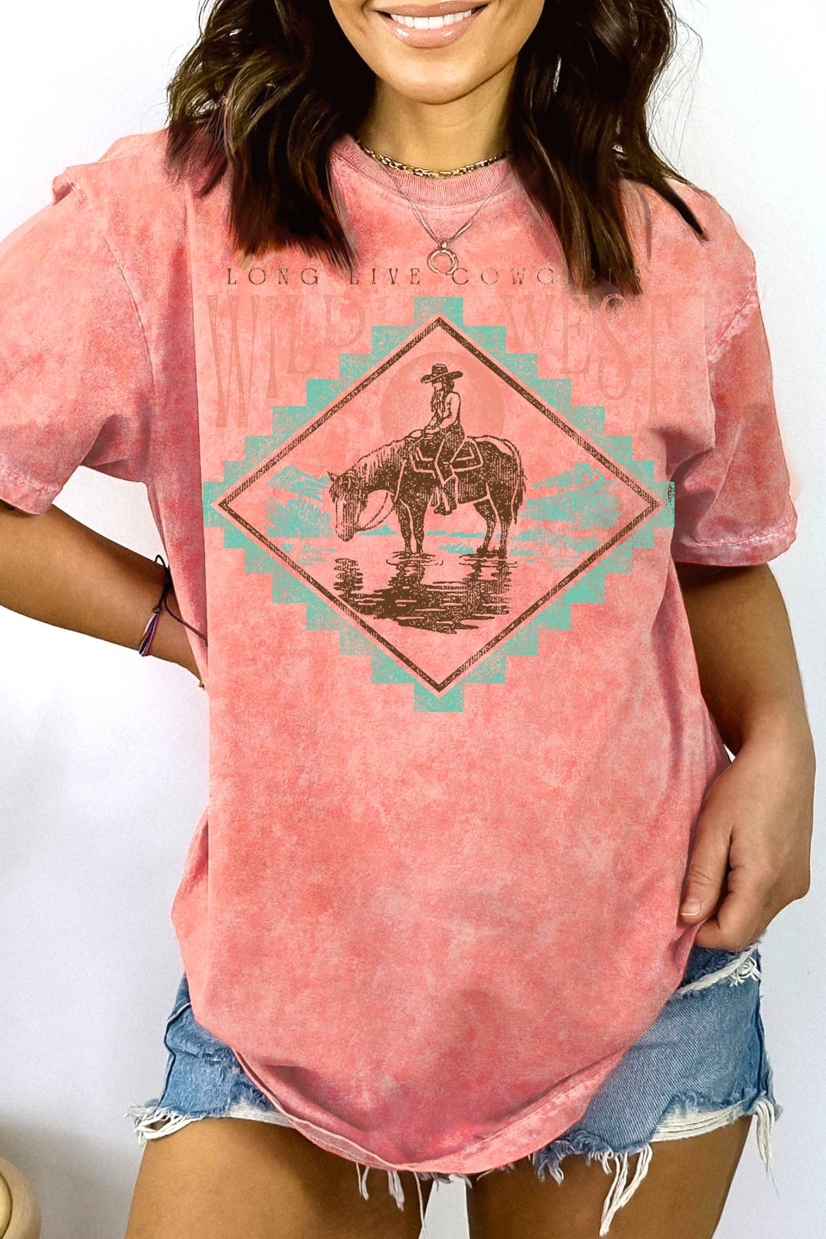Women Wild West Graphic Print Mineral Wash Top