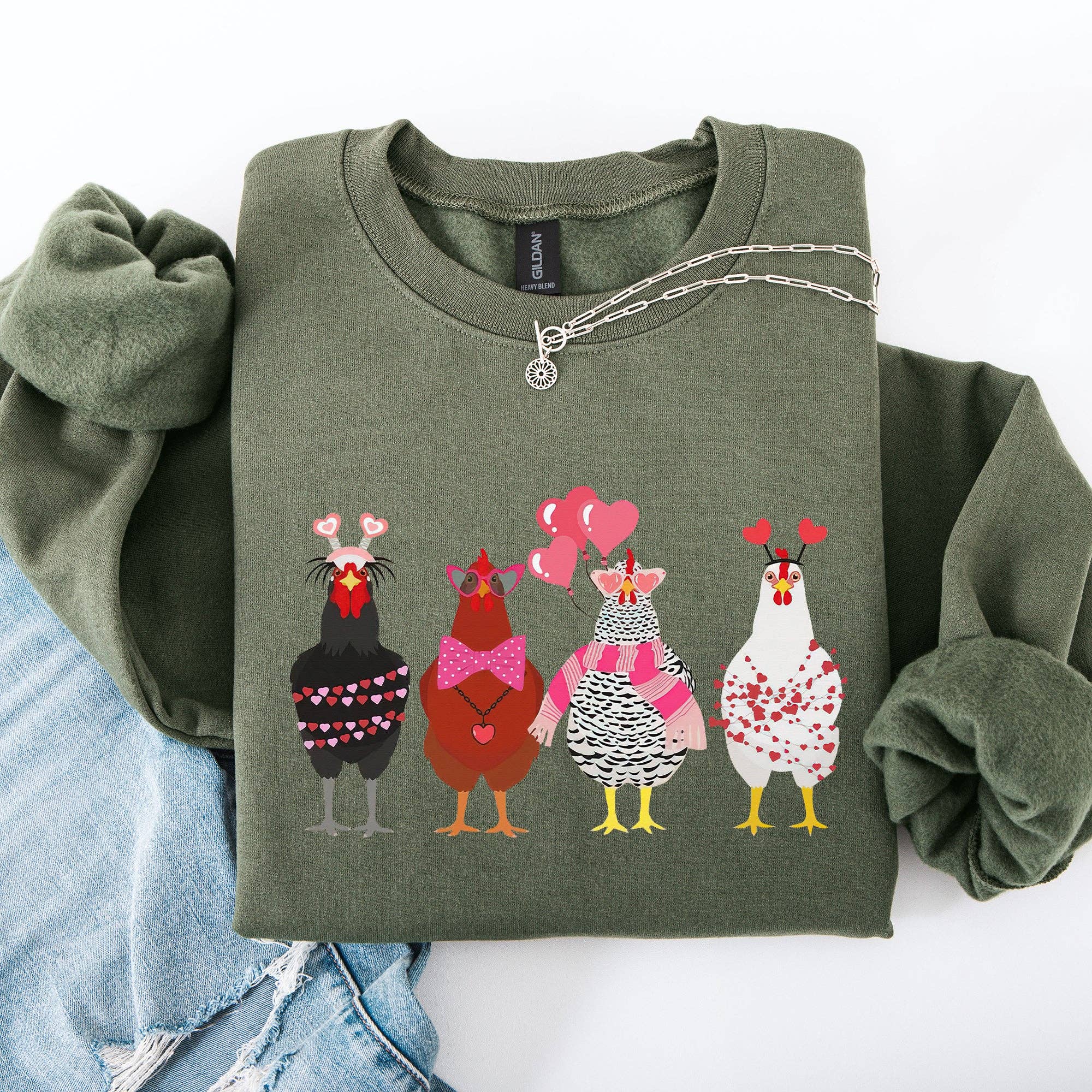 Valentine's Chickens, Cute, Farm, Love, Hearts Sweatshirt