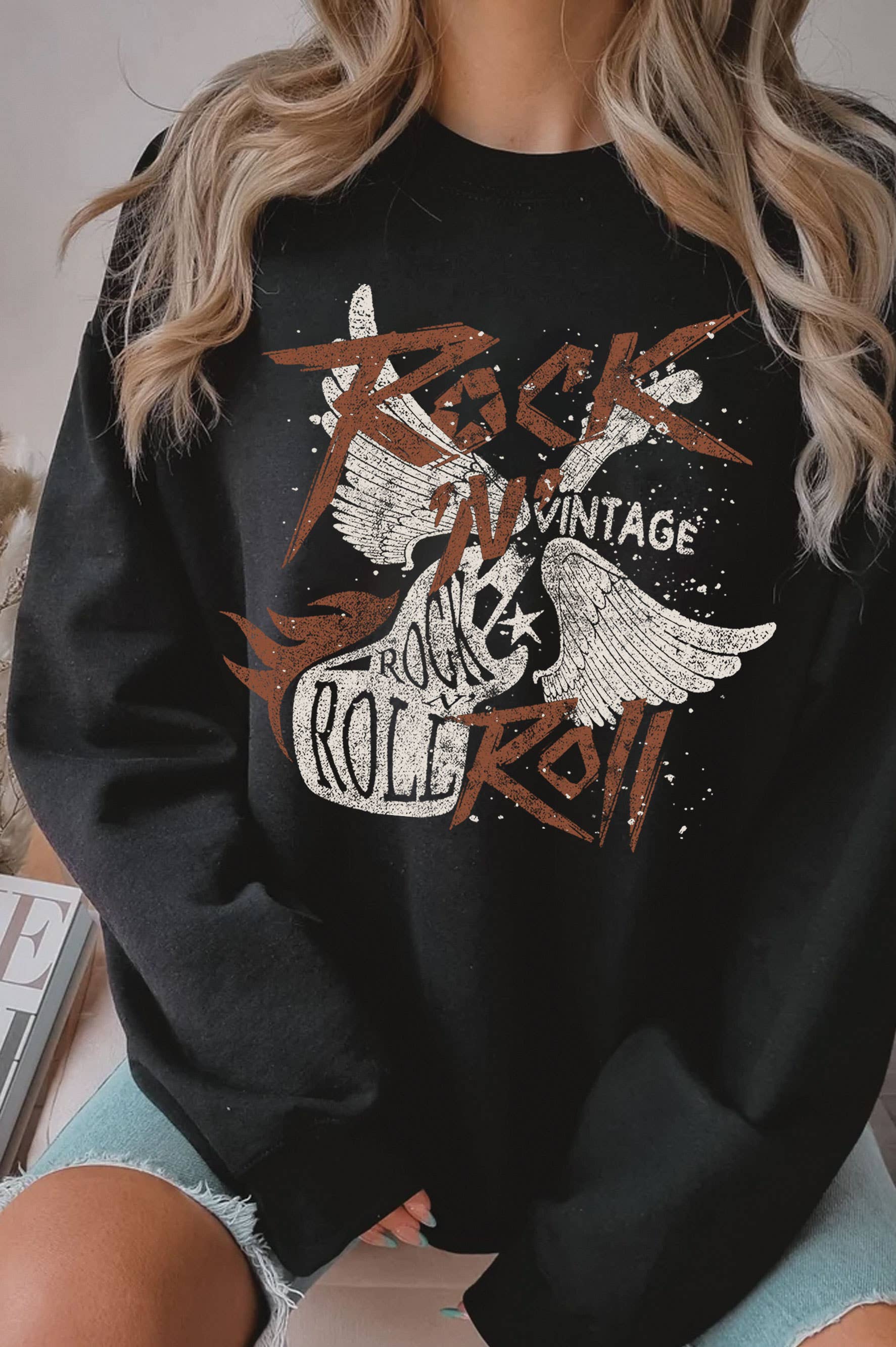 Rock and Roll Vintage Graphic Brushed Sweatshirts