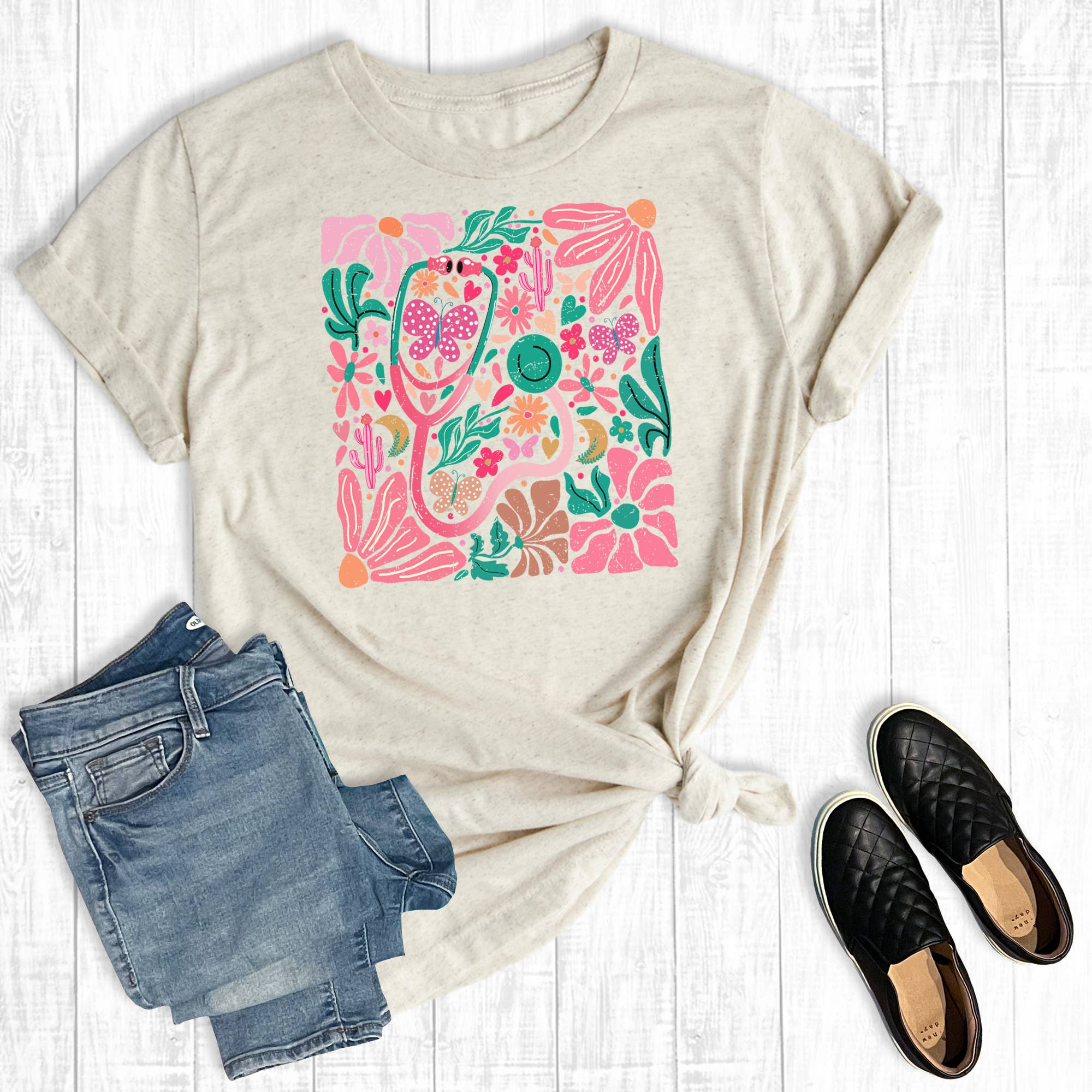 Retro Floral Nurse Graphic Tee