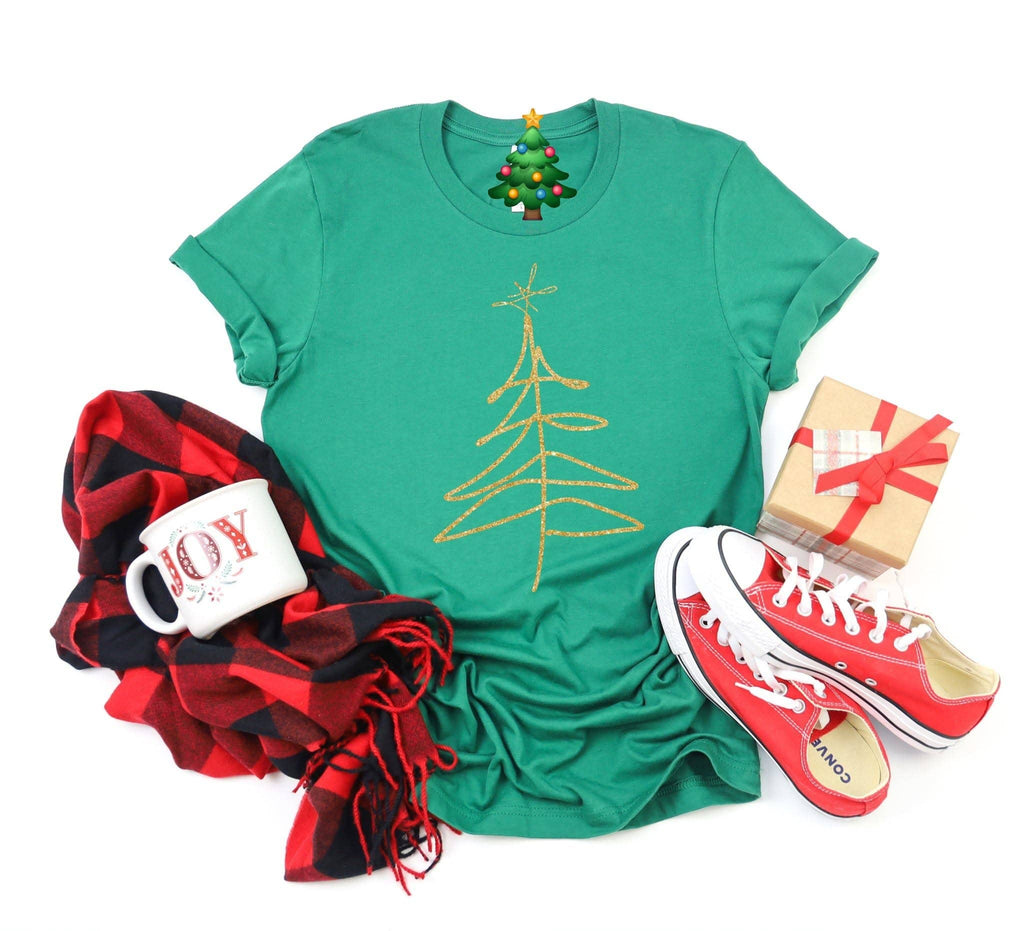 Gold Christmas Tree Kelly Green Holiday Graphic Tee