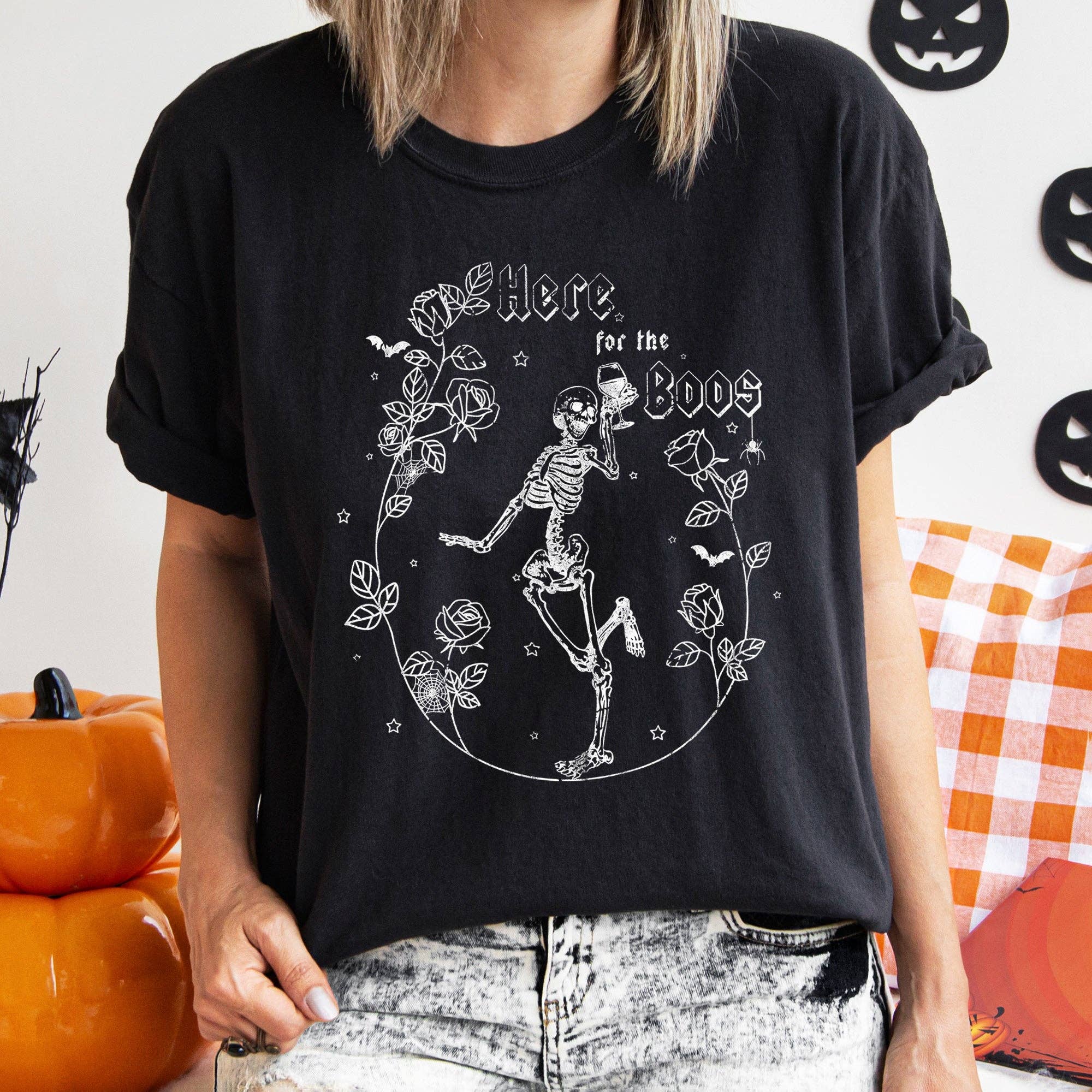 Here For the Boos Retro Halloween T-Shirt White Print