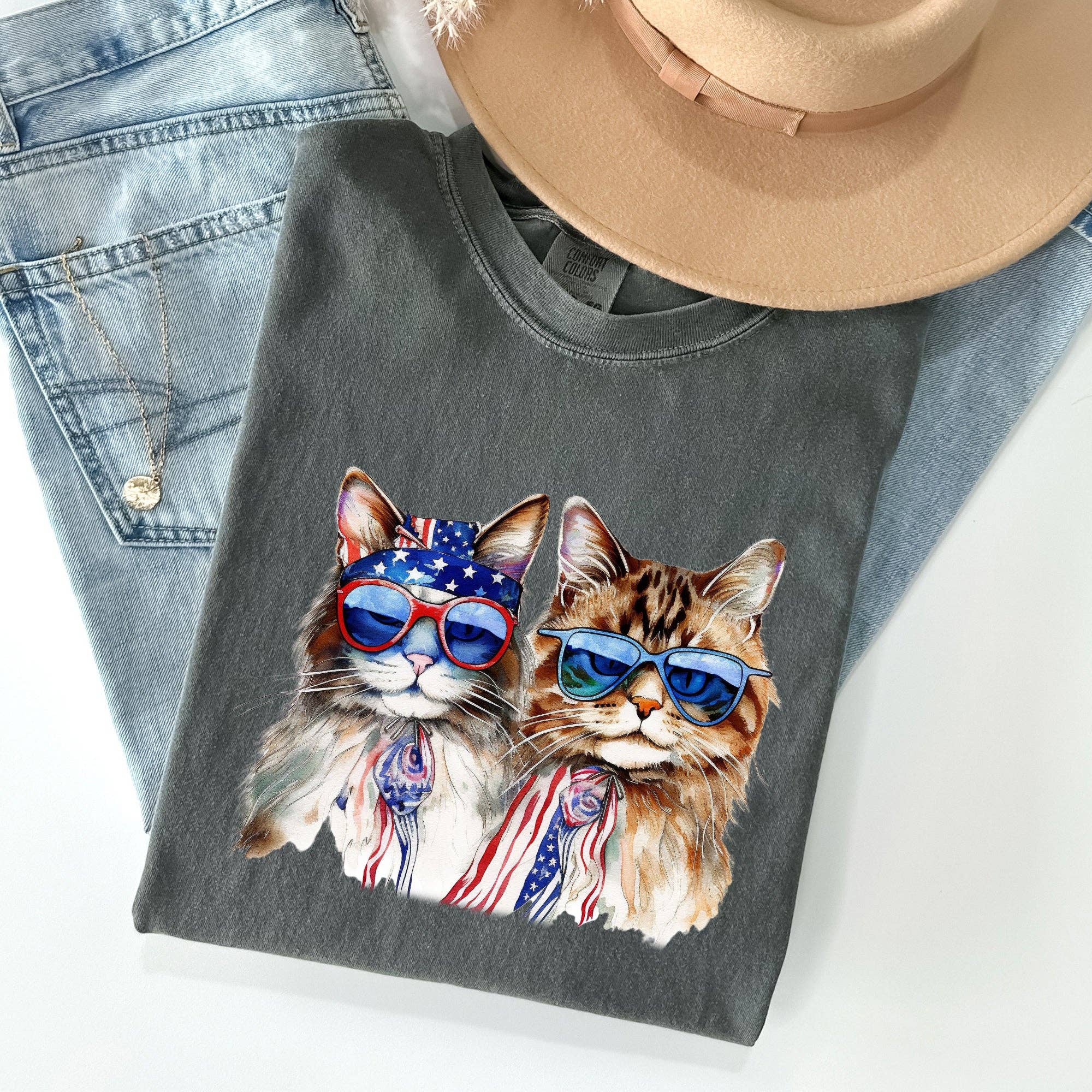 Patriotic Cats, Hippie, Funny, Patriotic, 4th of July Tshirt