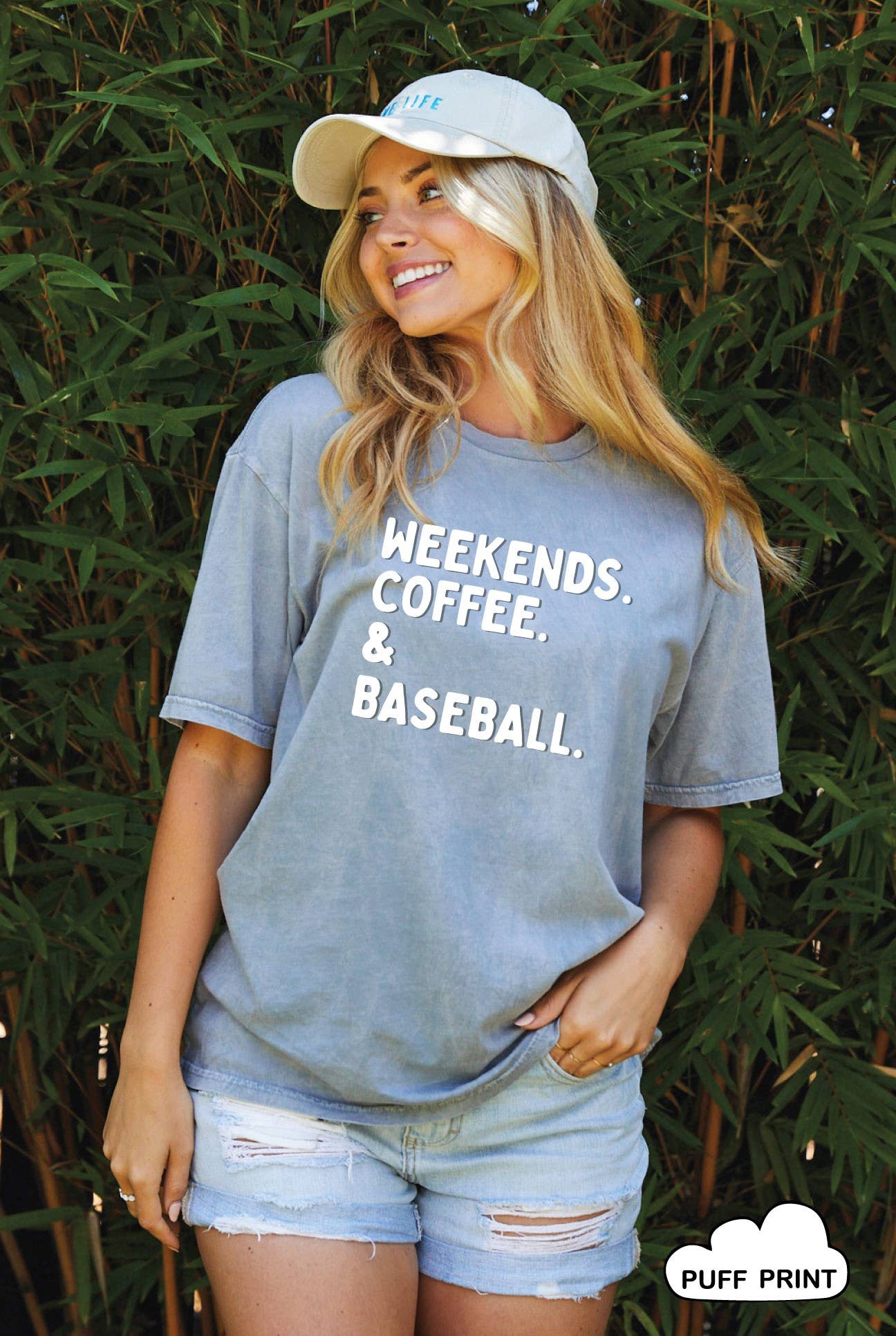 Weekends Coffee Puff Print Mineral Graphic Top