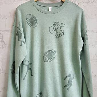 All Over Hand Stamped Designed Graphic Sweatshirts-Game Day