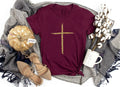Maroon Gold Cross Faith Based Fall Graphic Tee