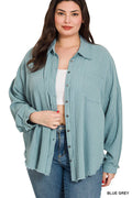 ,,..0702 Plus Oversized Raw Edge Shirt SI-23811