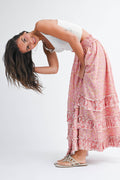 7150HK Floral Ruffle Maxi Skirt