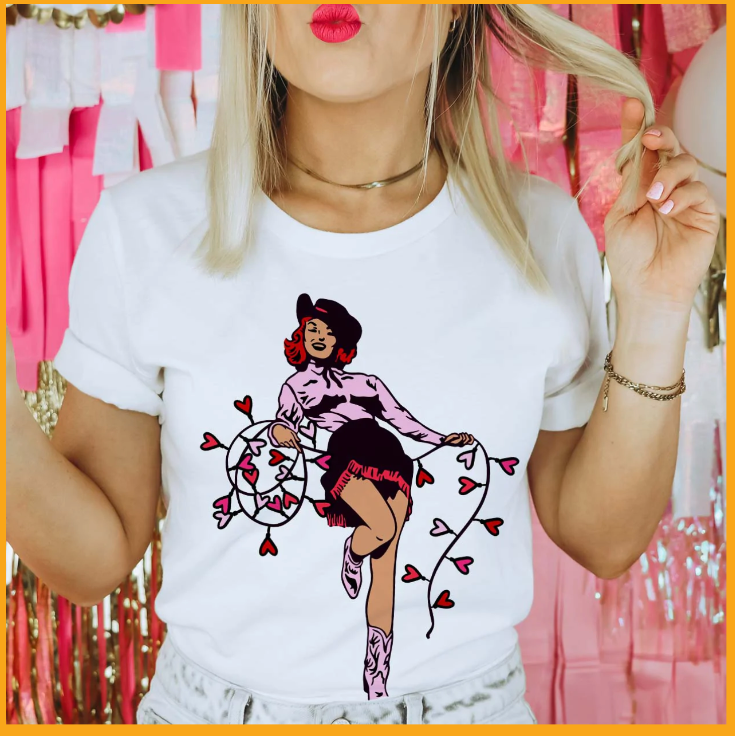Valentine Cowgirl- White Tee