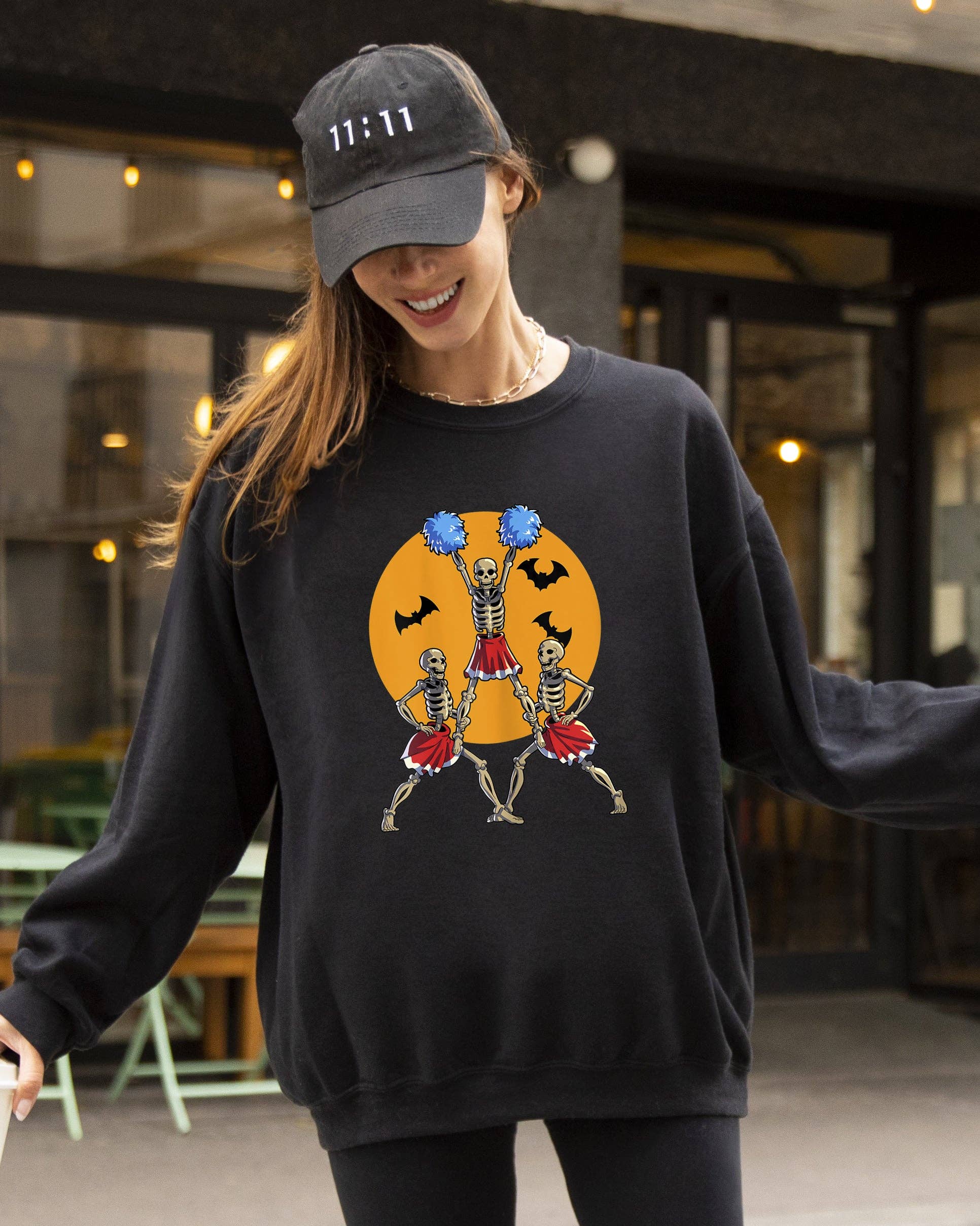 Cheerleader Skeleton, Ghost, Funny, Halloween Sweatshirt