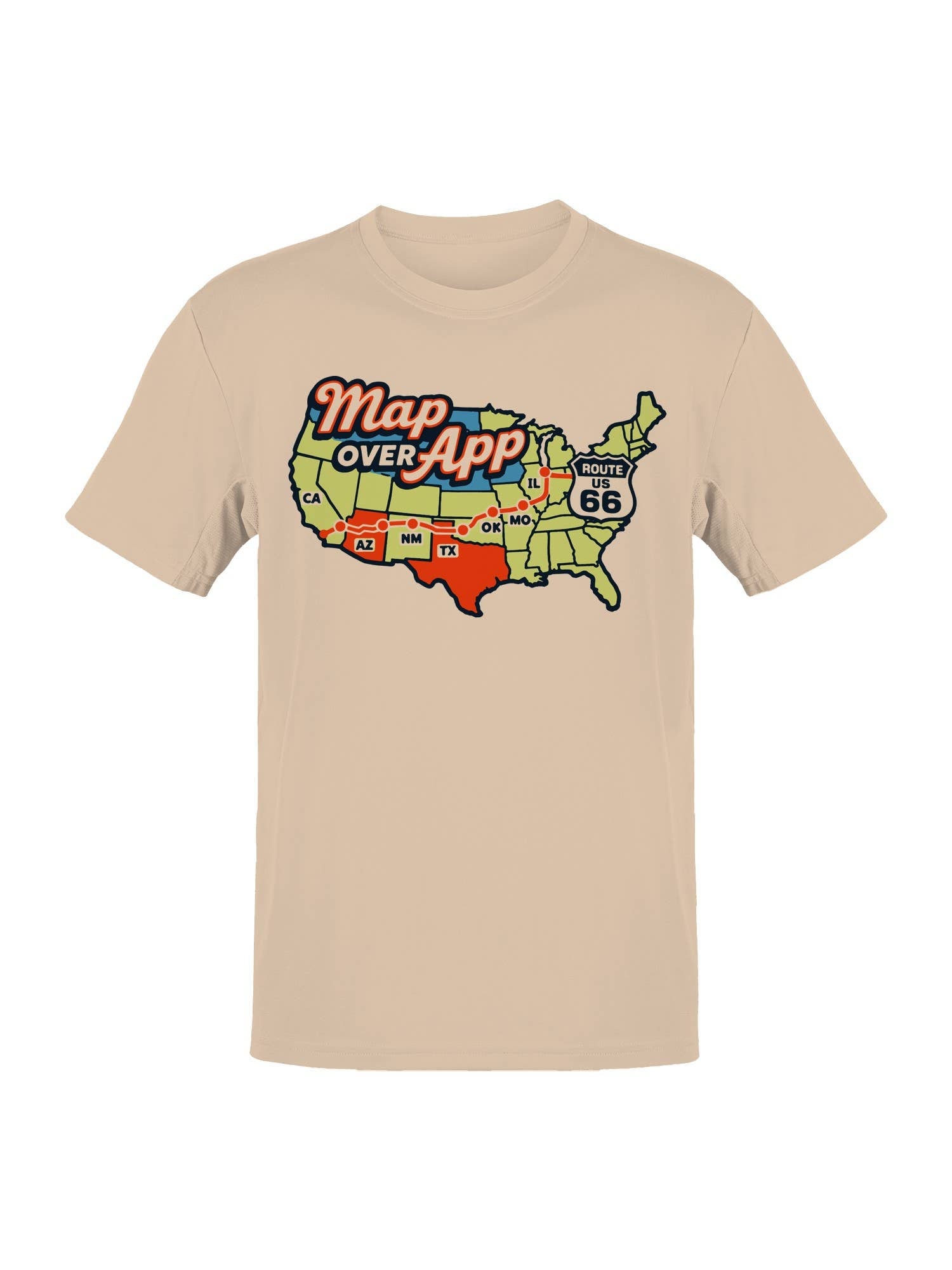 Roadtrip USA Map Over App Route 66 Escapade Men's Tee