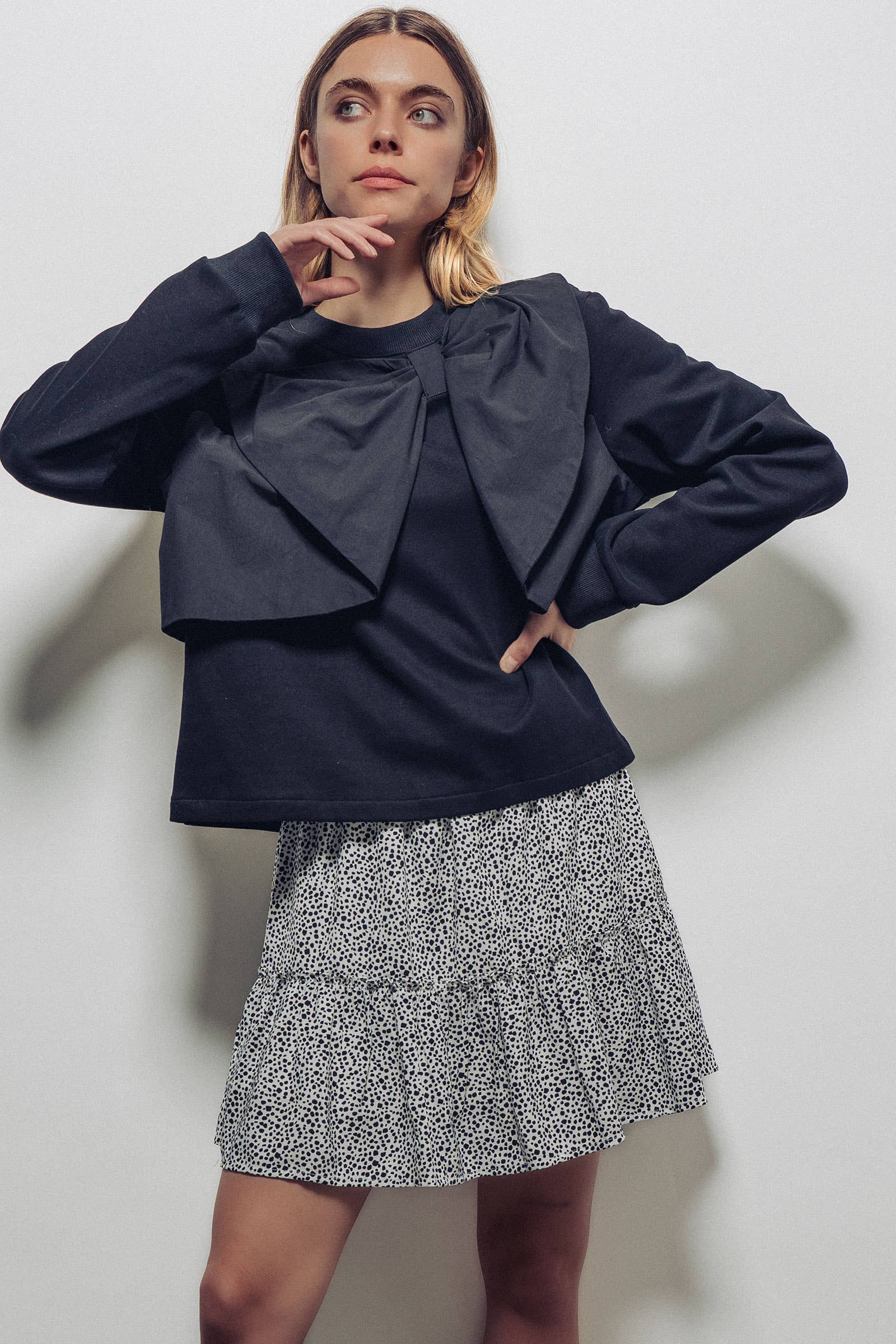 Coquette Bow Statement Long Sleeve Crew Neck Top