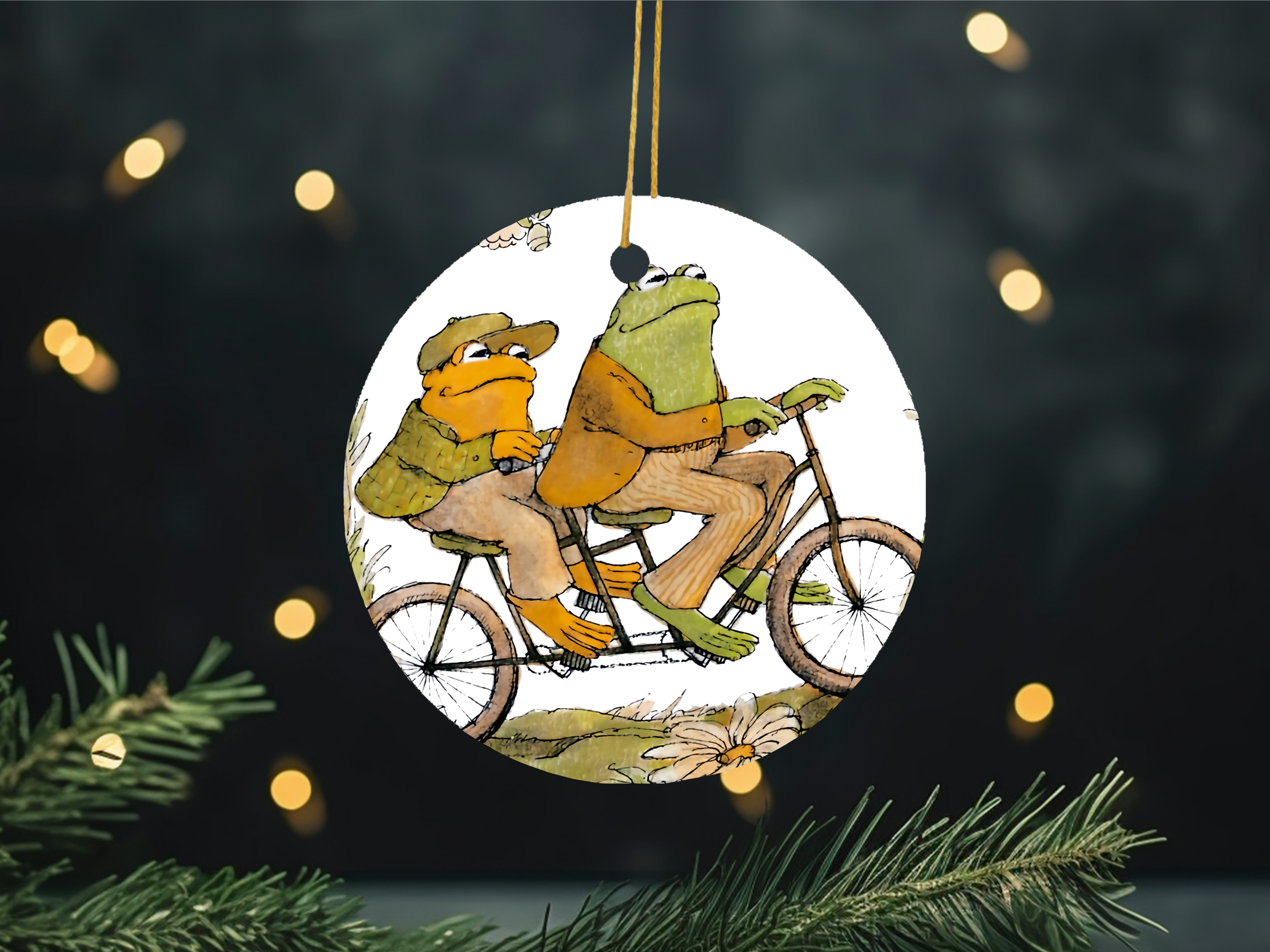 Frog and Toad Cottagecore Book Reading Christmas Ornament