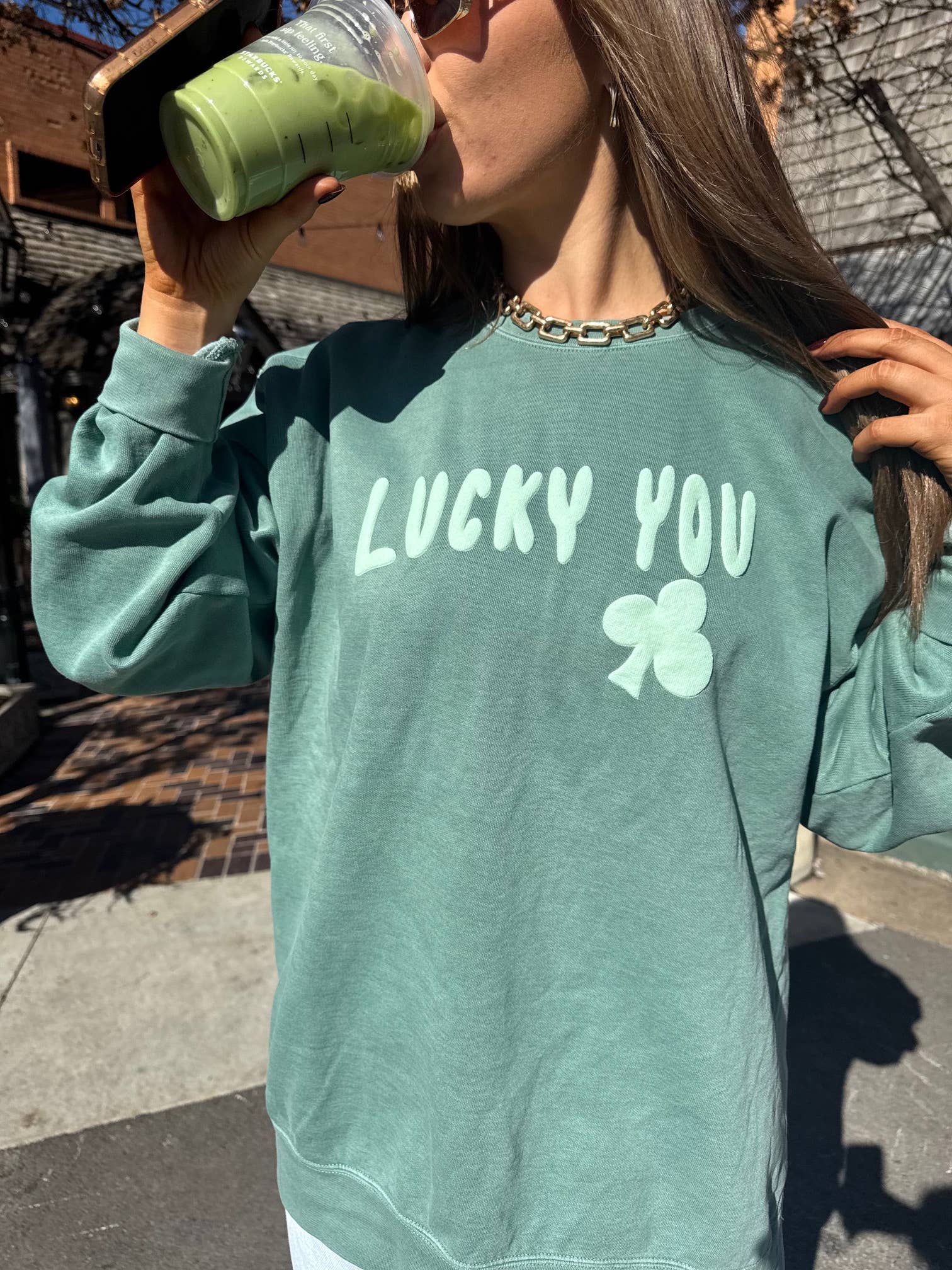 St. Patrick's Day Lucky You Puff Ink Green Cc Sweatshirt
