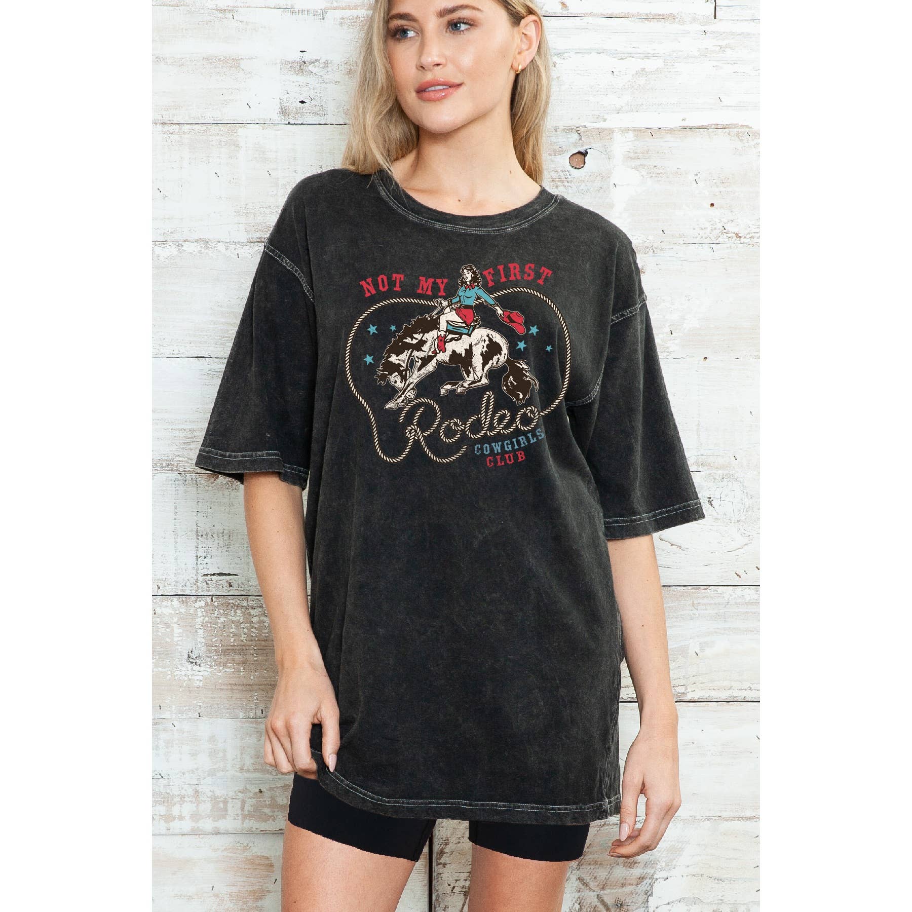Not My First Rodeo Cowgirls Club Oversize Mineral Wash T