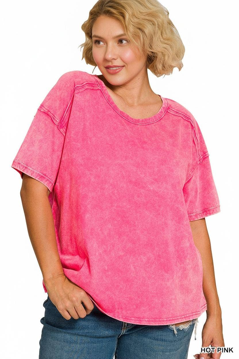 0105 Plus Acid Washed Round Neck T Shirts SI-29278