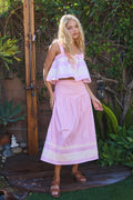 T2626-SET Contrast Color Block Ruffled Top & Skirt Sets
