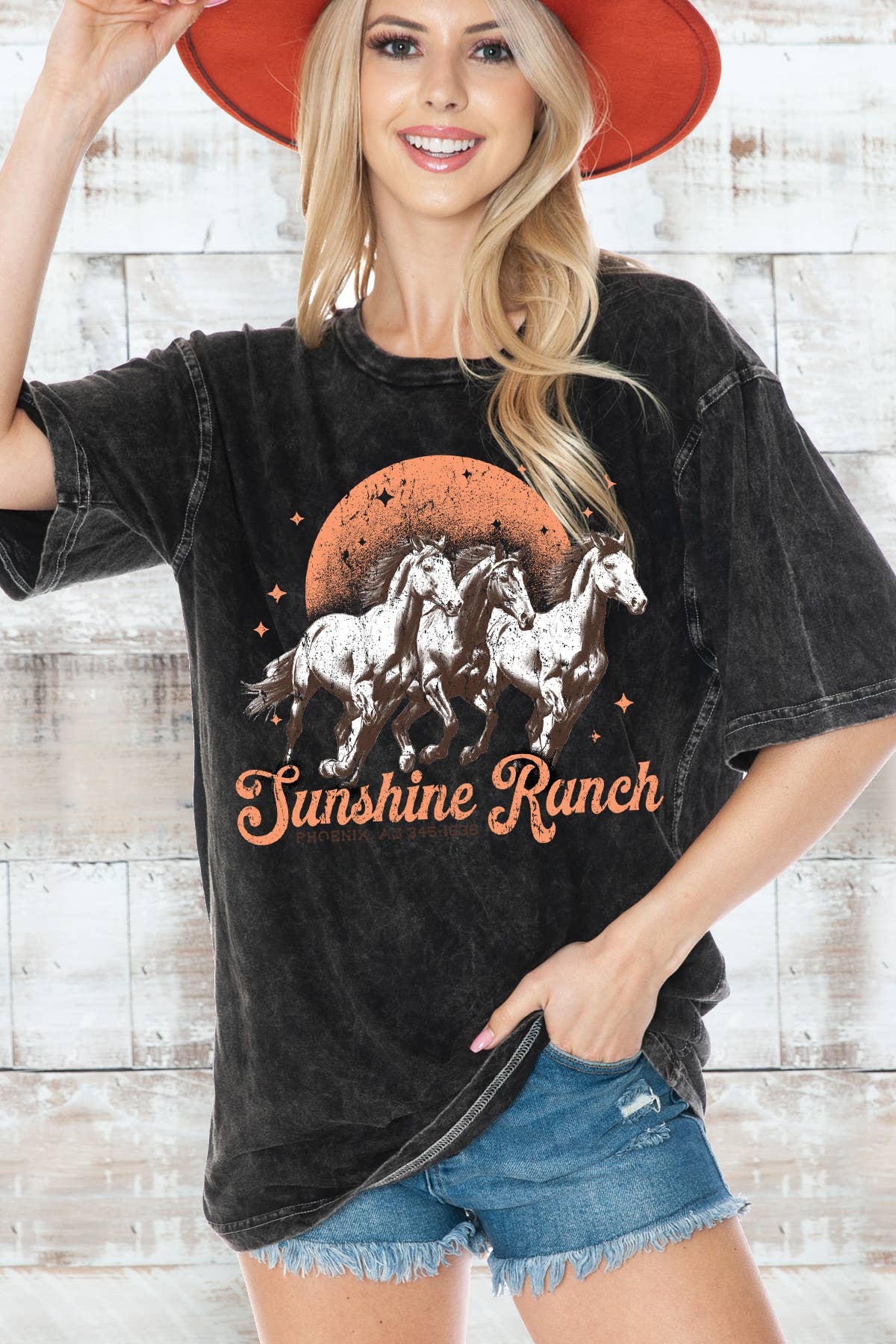 Women Horse Graphic Print Oversize Mineral Top