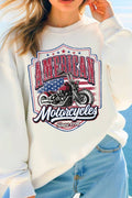 Motorcycle America Flag Graphic Brushed Sweatshirts