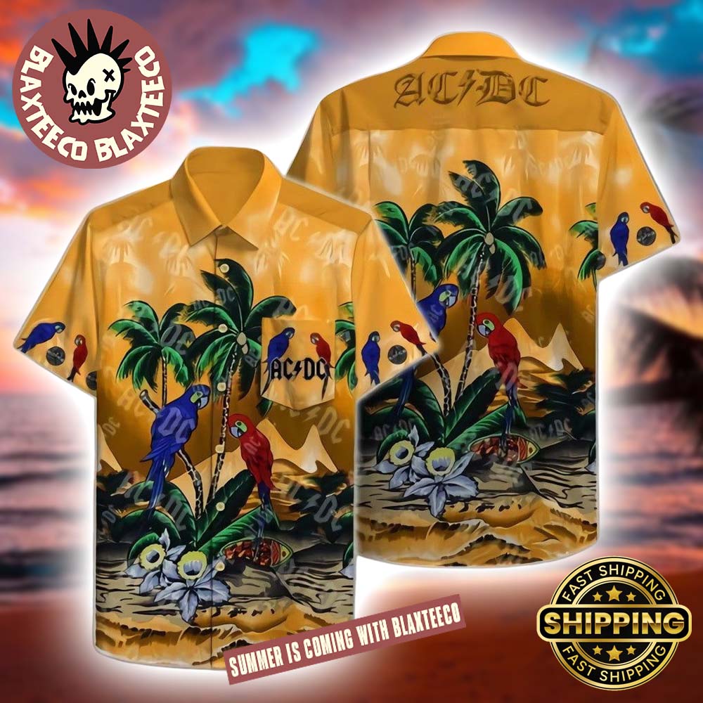 ACDC Aloha Palm Tree Palm Tree And Parrot 2025 Summer Hawaiian Shirt