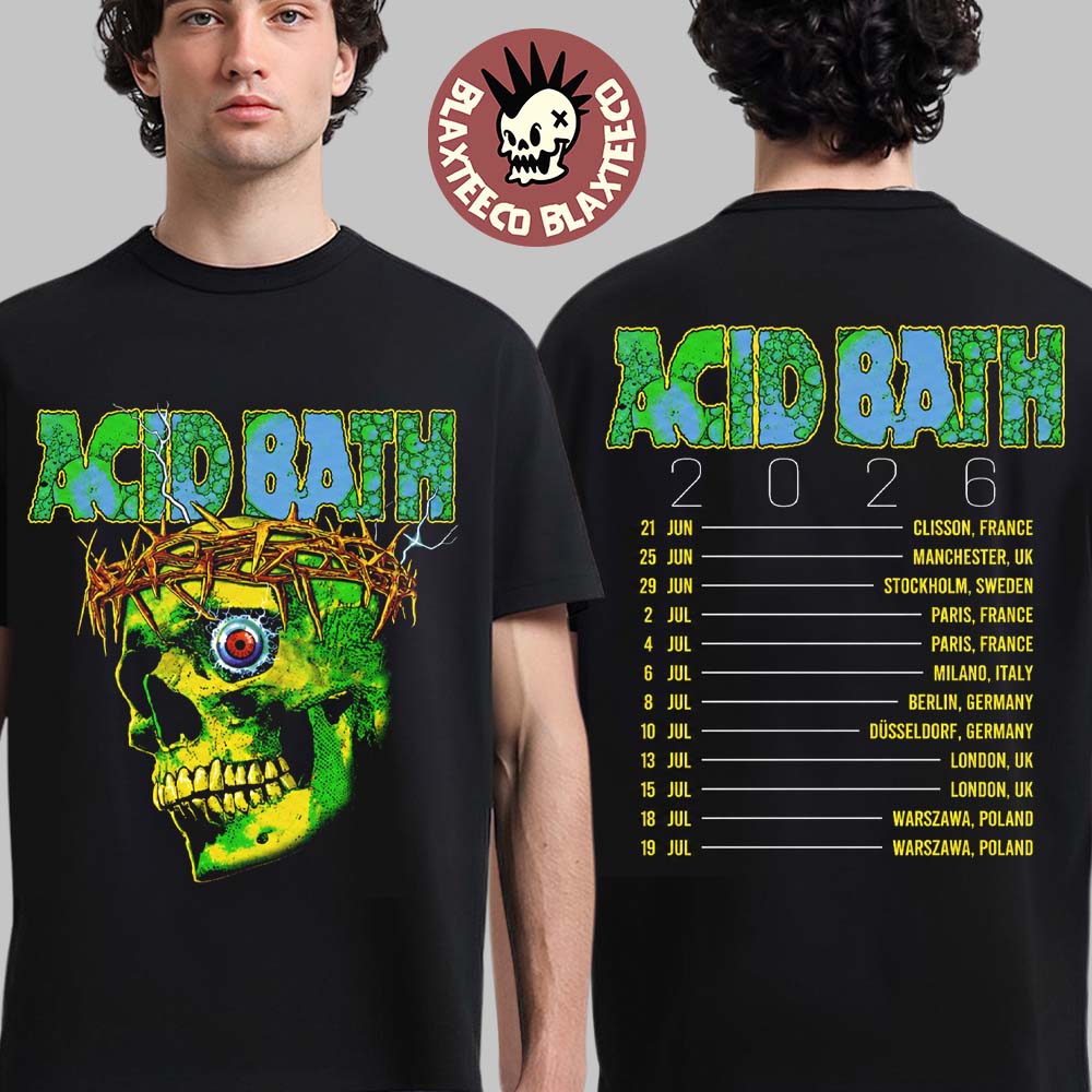 Acid Bath 2026 EU And UK Tour Merch Green Skull With Dates Back T-Shirt