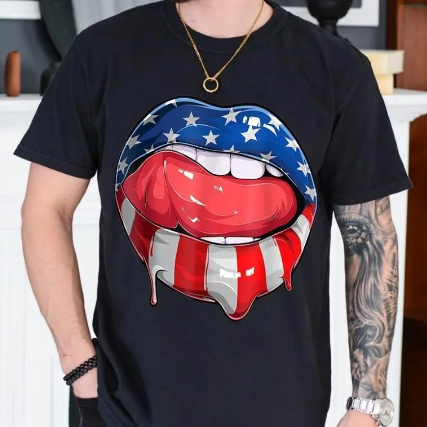 American Flag Mouth Lick Lip Fourth Of July Shirt