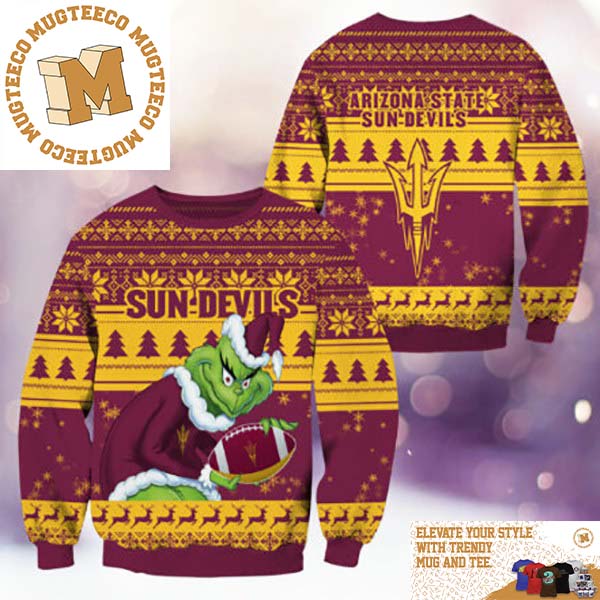 Arizona State Sun Devils NCAA Grinch Funny Xmas 2023 Gift For Holiday Ugly Christmas Sweater