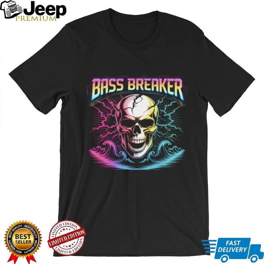 “Bass Breaker” Retro Neon Skull & Waves Rock T Shirt