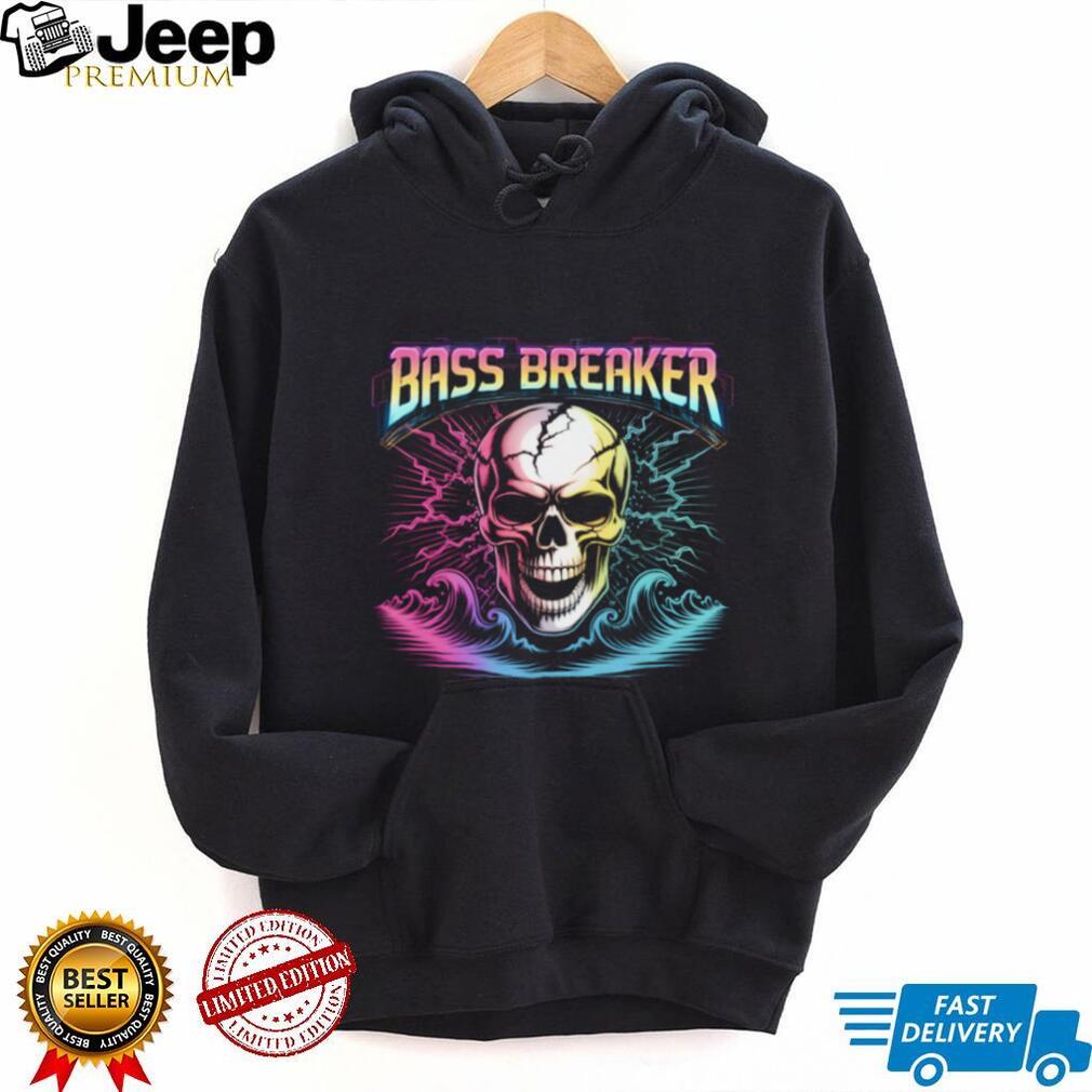 “Bass Breaker” Retro Neon Skull & Waves Rock T Shirt