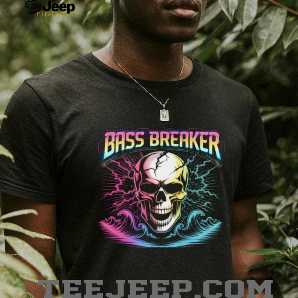 “Bass Breaker” Retro Neon Skull & Waves Rock T Shirt