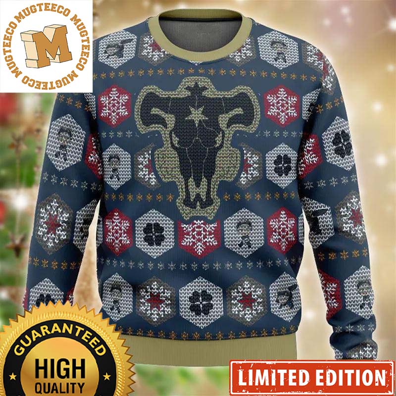 Black Clover Black Bulls Team Logo Vintage Christmas Ugly Sweater