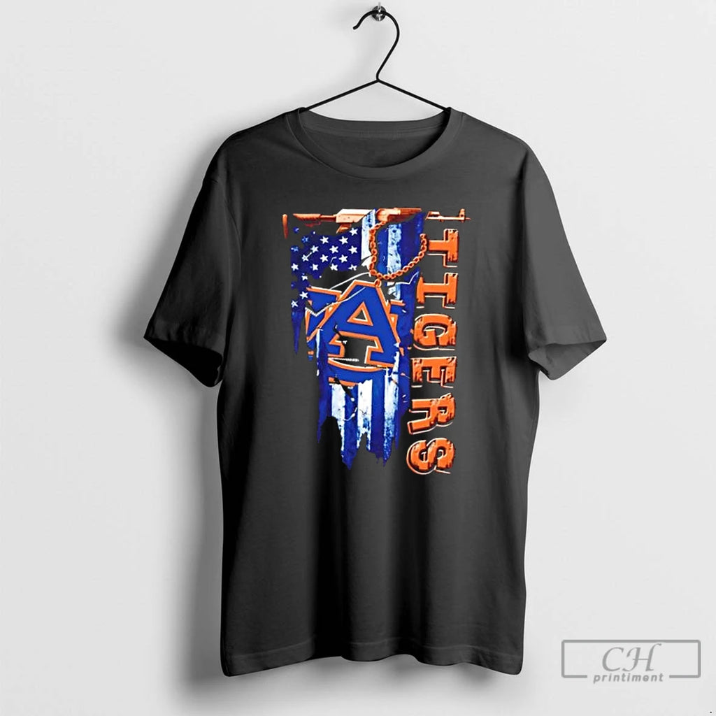 Classic Auburn Tigers Football Battle Shattered Usa Flag Rip Design