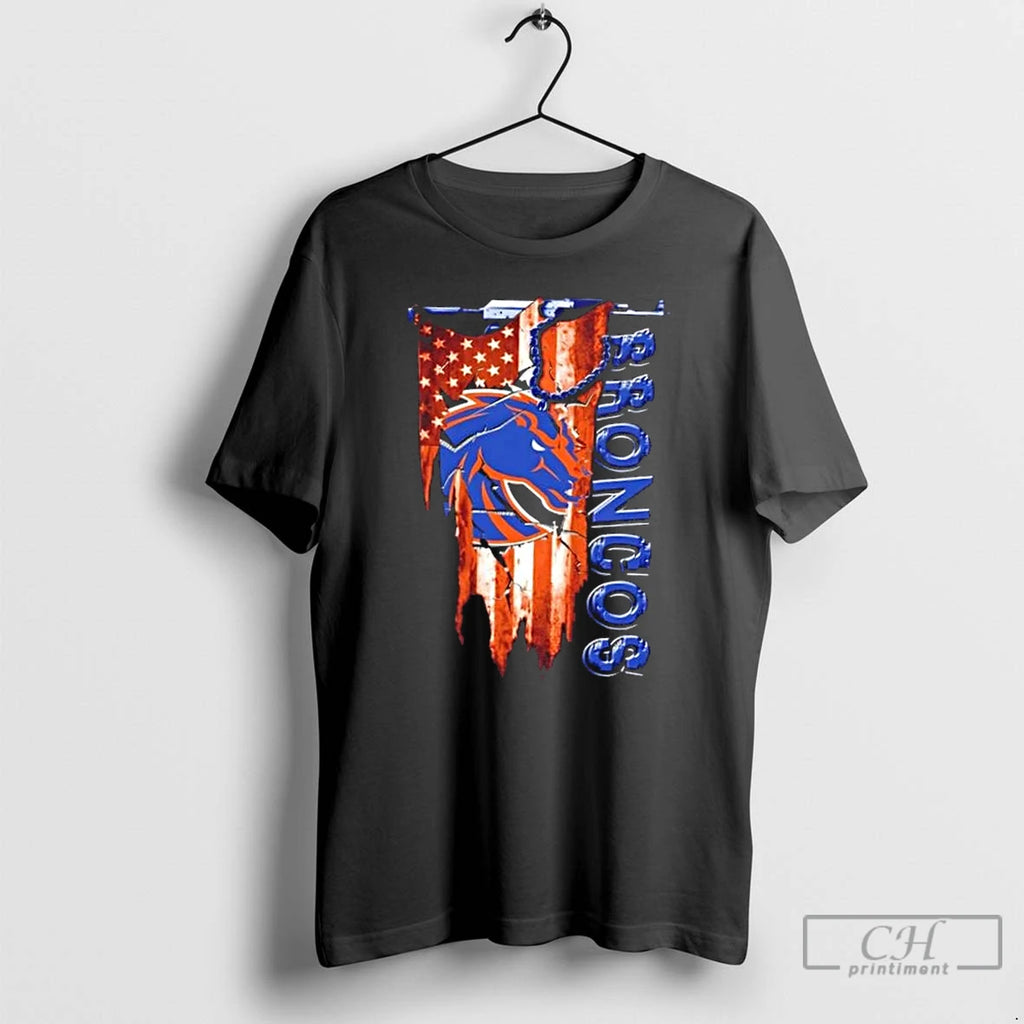 Classic Boise State Broncos Football Battle Shattered Usa Flag Rip Design
