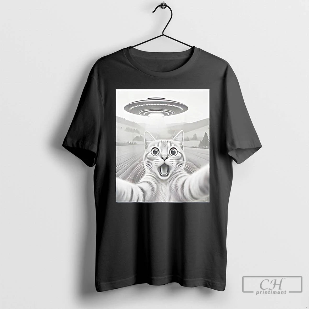 Classic Cat Selfie With Alien Ufo Funny Cat Gifts