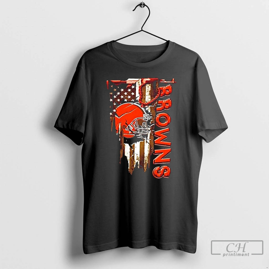 Classic Cleveland Browns Football Battle Shattered Usa Flag Rip Design