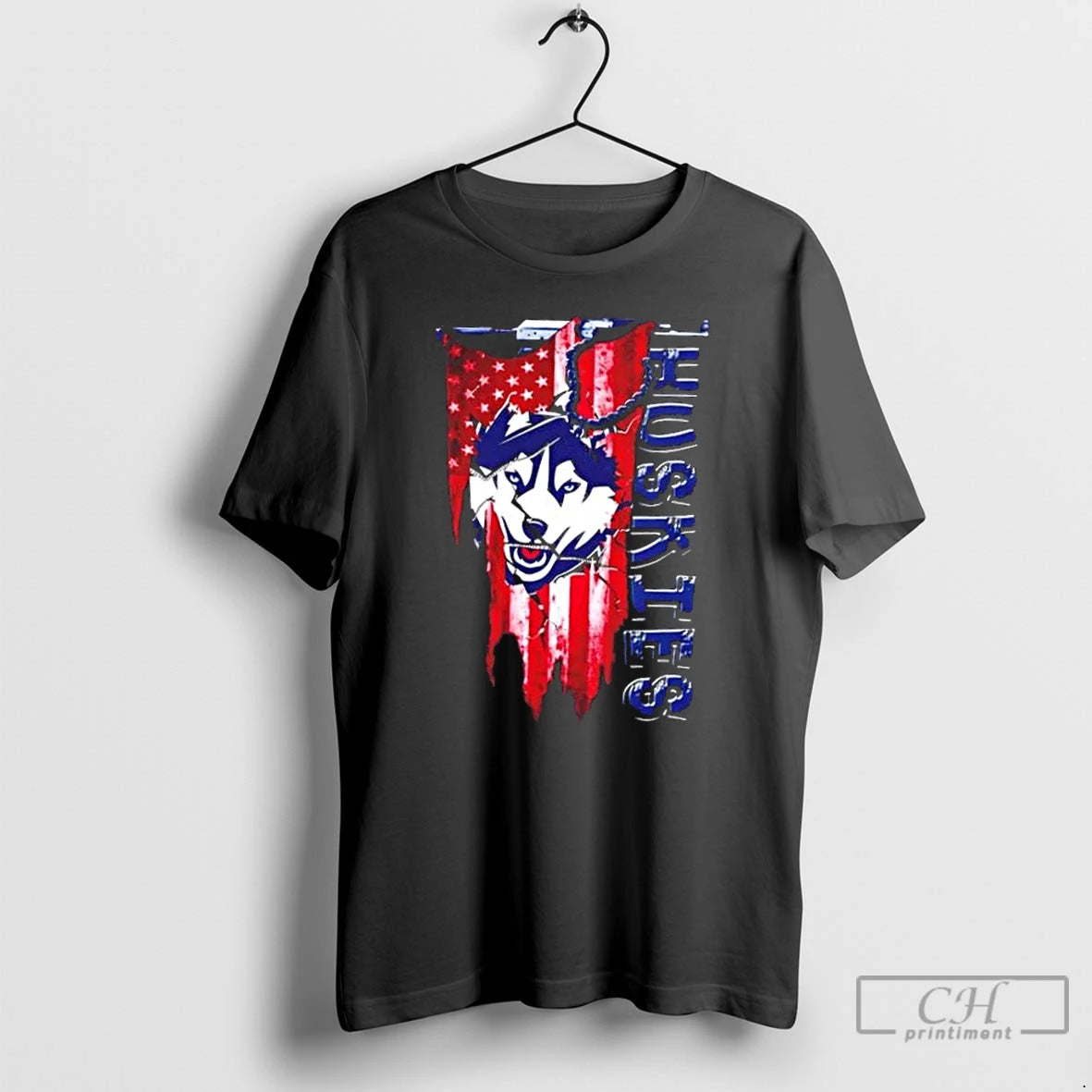 Classic Connecticut Huskies Football Battle Shattered Usa Flag Rip Design