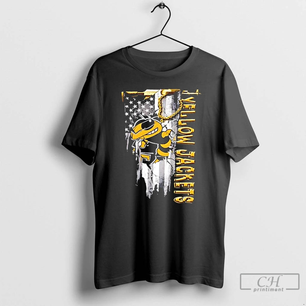 Classic Georgia Tech Yellow Jackets Football Battle Shattered Usa Flag Rip Design T Shirts Sweater