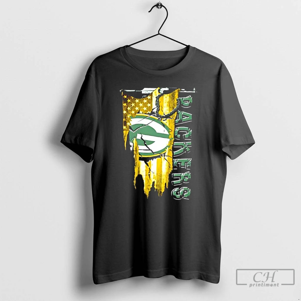 Classic Green Bay Packers Football Battle Shattered Usa Flag Rip Design
