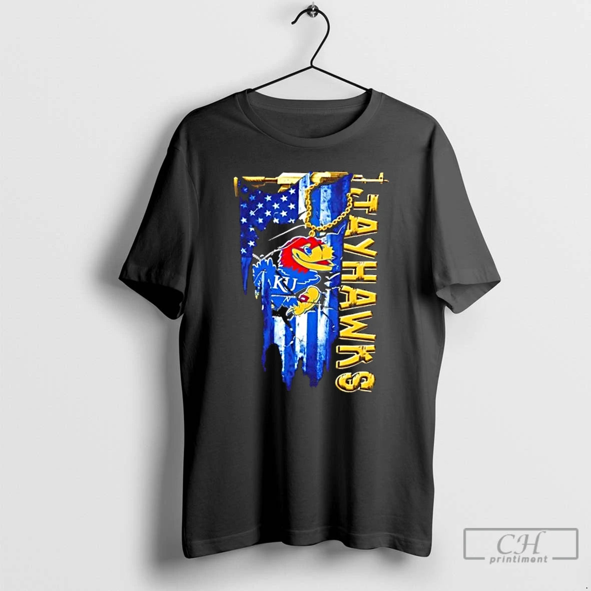 Classic Kansas Jayhawks Football Battle Shattered Usa Flag Rip Design