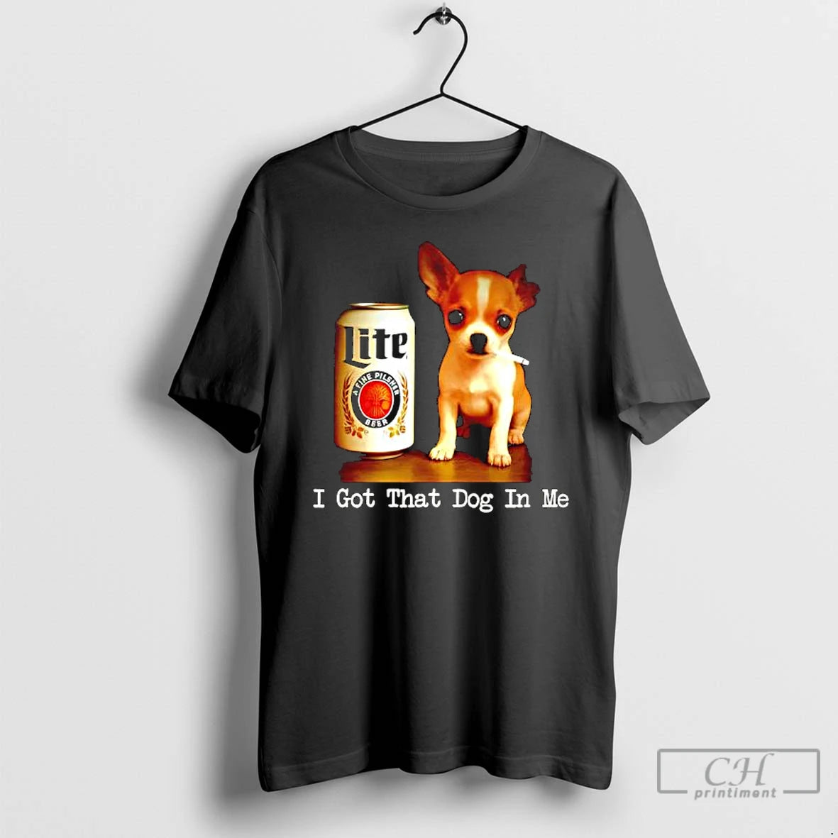 Classic Lite Beer And Smoking Dog I Got That Dog In Me Graphic T Shirts