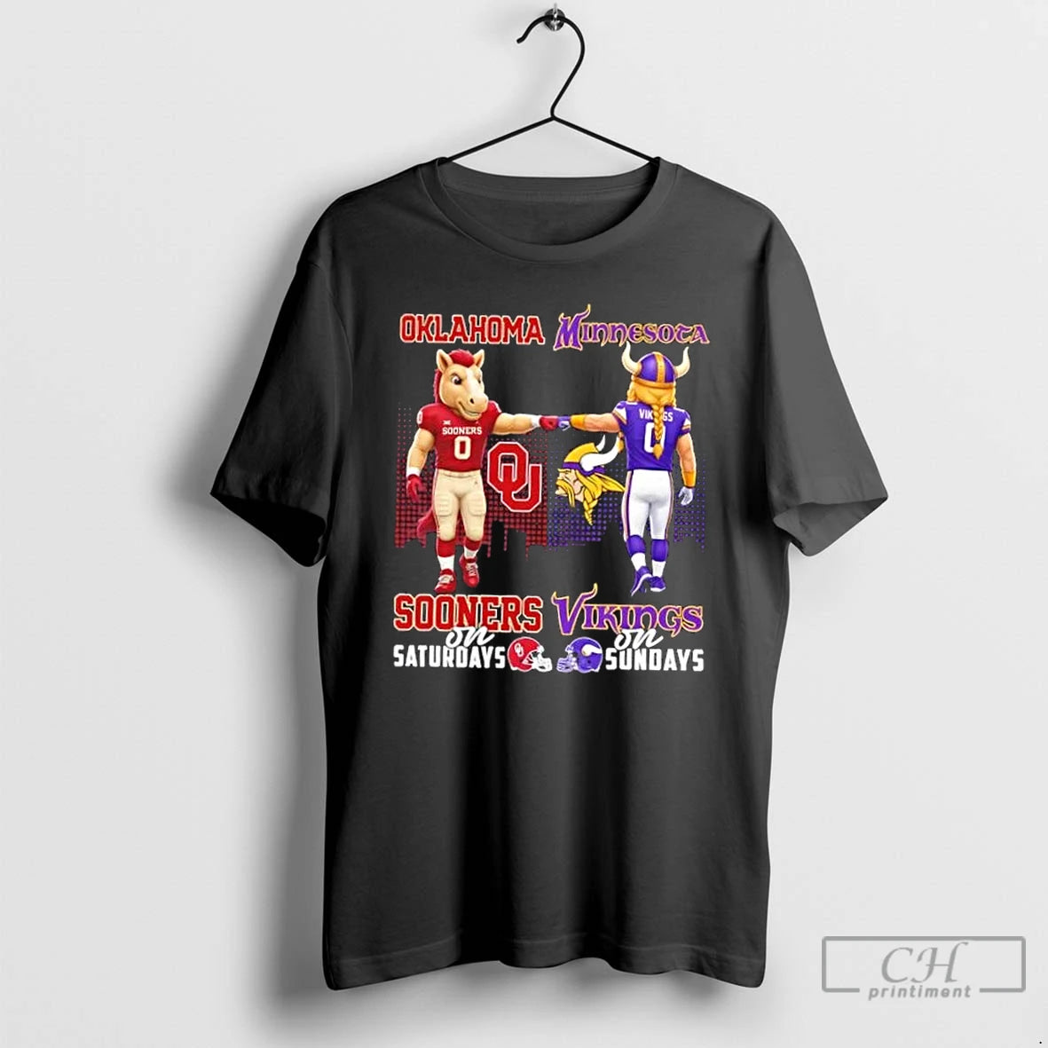 Classic Mascots Oklahoma Sooners On Saturdays X Minnesota Vikings On Sundays Skyline T Shirts Sweater