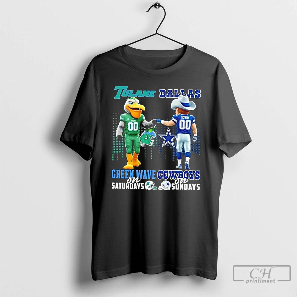Classic Mascots Tulane Green Wave On Saturdays X Dallas Cowboys On Sundays Skyline T Shirts
