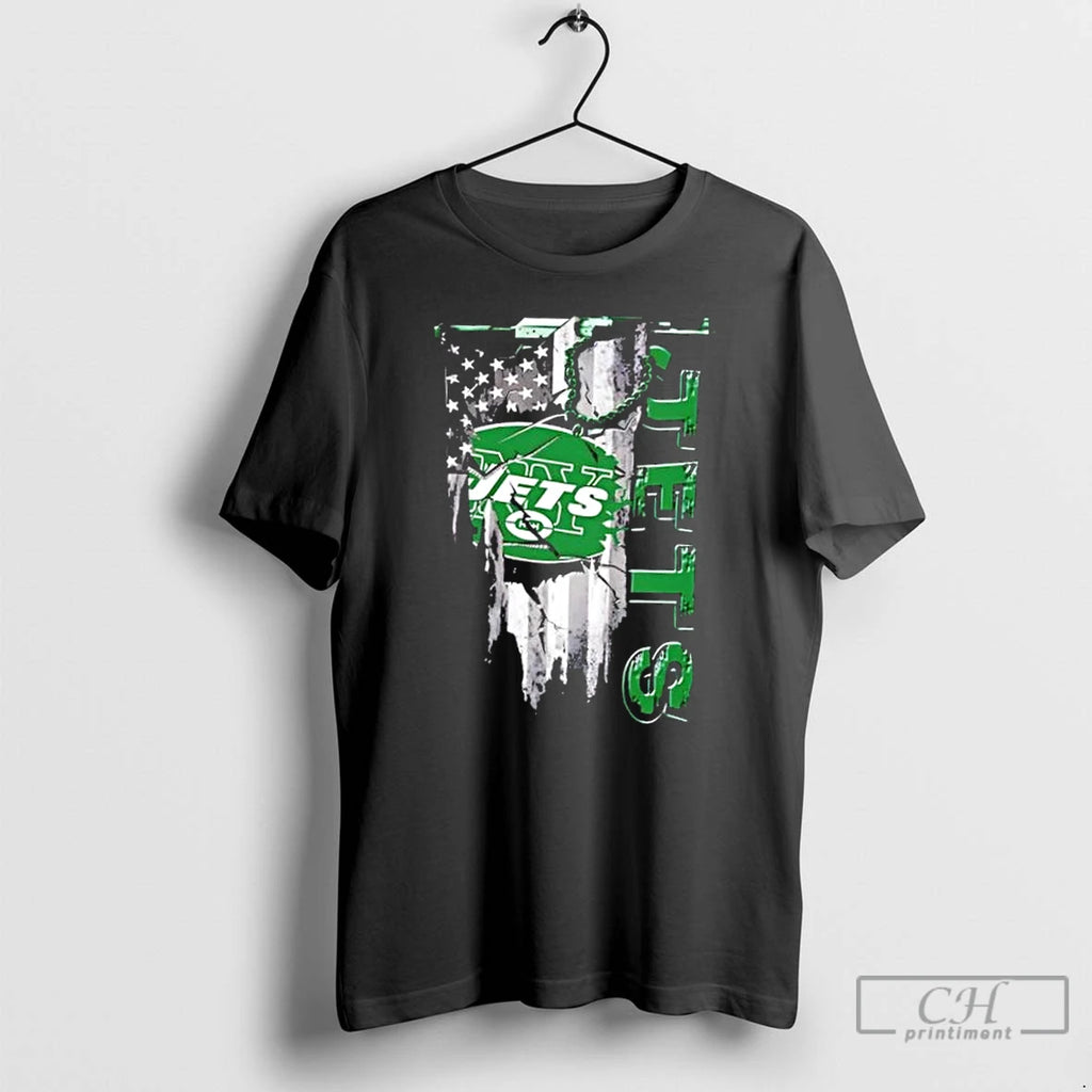 Classic New York Jets Football Battle Shattered Usa Flag Rip Design