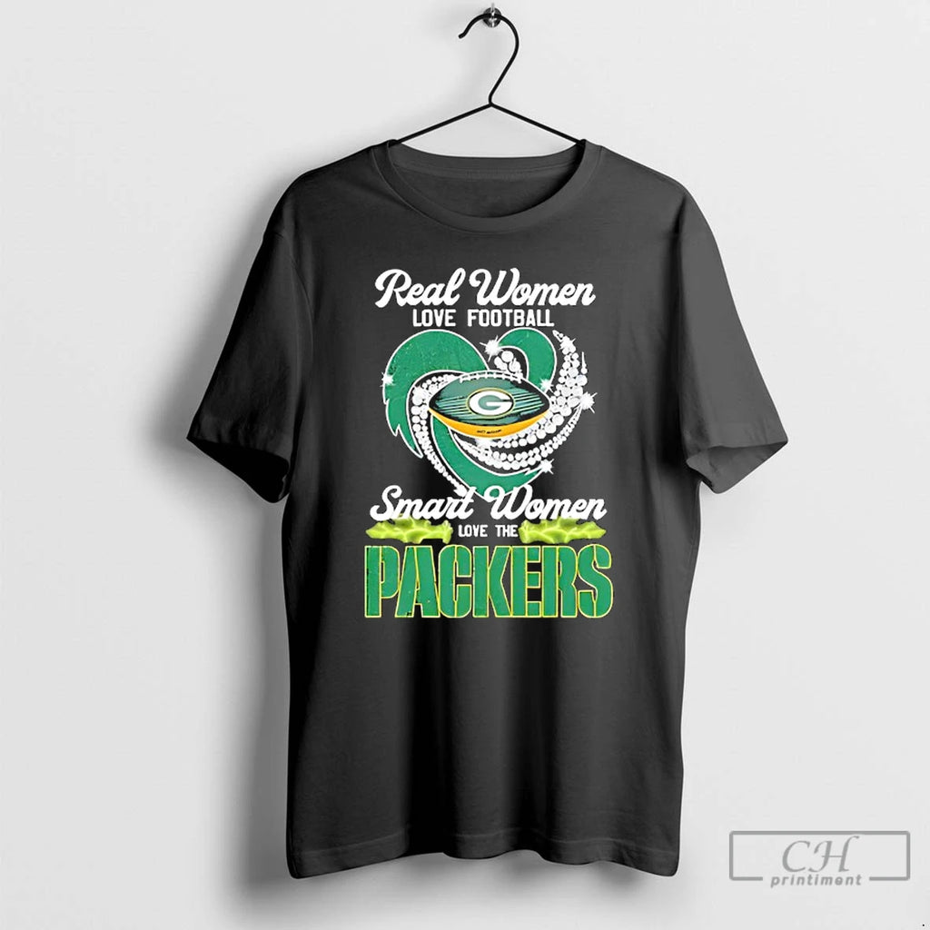 Classic Real Women Love Football Smart Women Love The Green Bay Packers Heart T Shirts