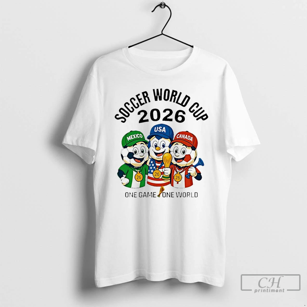Classic Soccer World Cup 2026 Mexico Usa Canada One Game One World Mascots T Shirts
