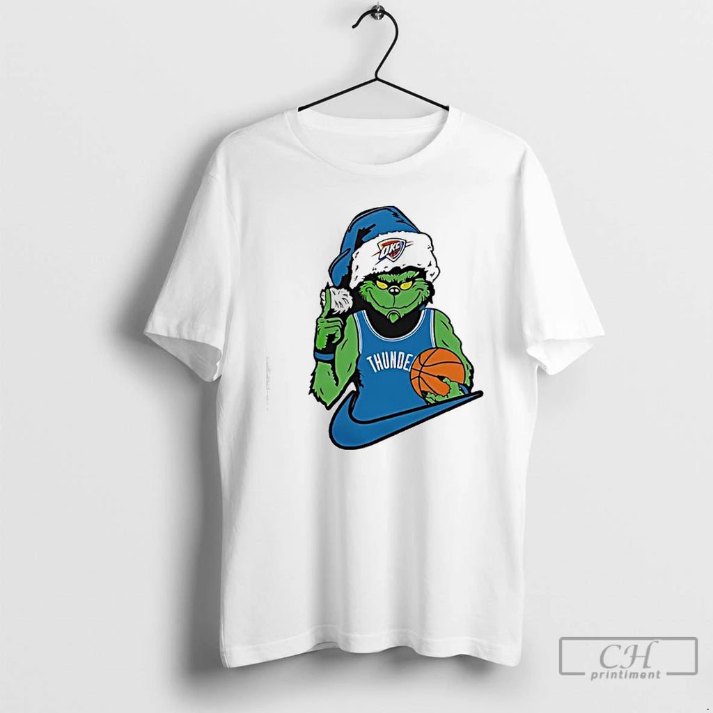 Classic The Grinch In An Oklahoma City Thunder Jersey Santa Hat
